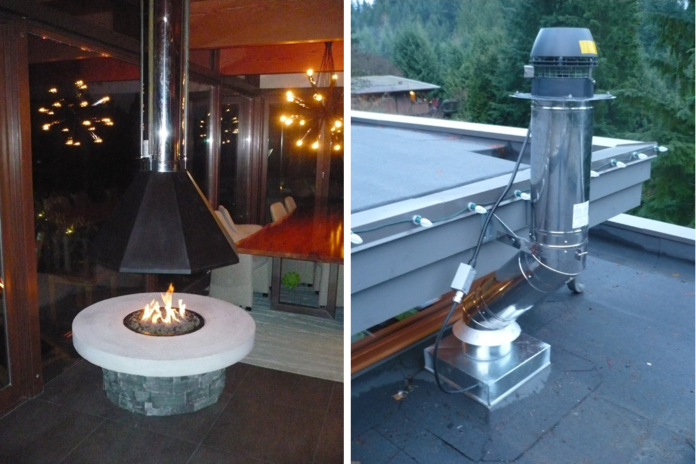 Fire Pit With A Suspended Hood, Indoor Fire Pit No Chimney